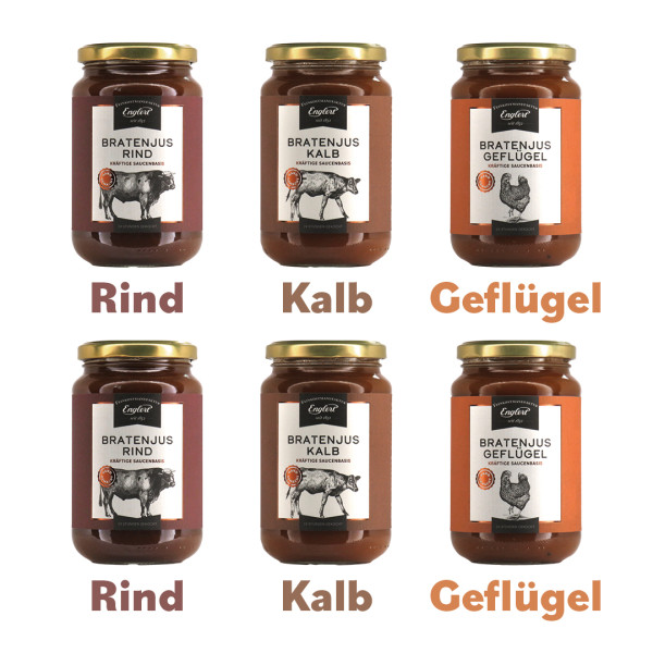 Braten-Jus Mix-Set Rind, Kalb und Geflügel (je 2 Gläser)